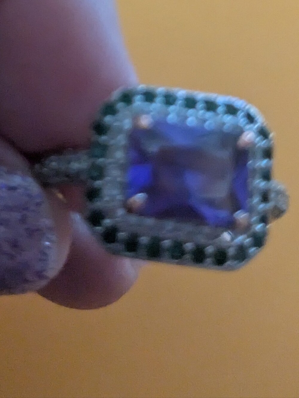 Sterling Silver Purple Square Halo Ring with Green Accent